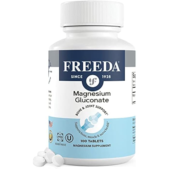 Freeda Magnesium Gluconate - Kosher Vegan Magnesium Supplement for Men & Women - Leg & Muscle Cramp and Spasm Relief - Natural Muscle Relaxer - Magnesio Vitamins and Supplements (100 Tablets) - Image 1