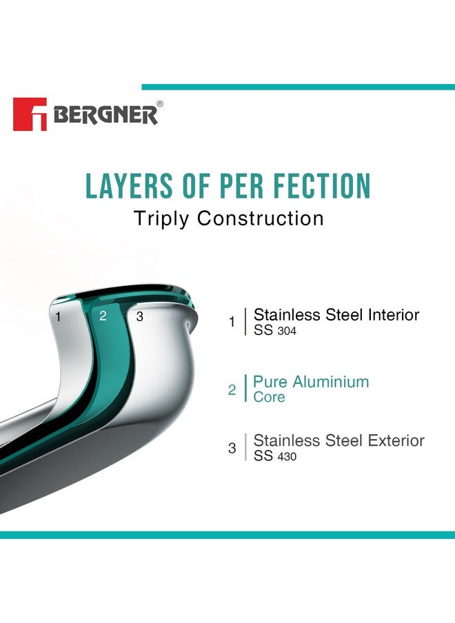 بيرجنر BERGNER Tripro TriPly قدر طهي عميق من الفولاذ المقاوم للصدأ 32 سم مع غطاء، سعة 6 لترات، مقابض باردة، قاعدة ثقيلة، مناسب للملاعق المعدنية، قاعدة حثية وجاهز للغاز (ضمان لمدة 5 سنوات)  - Image 5