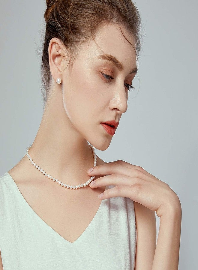 JORA Classic Pearl Necklace 7.5-8mm White Freshwater Cultured Pearls Neklace in Princess Length 18 inch for Women - Image 3