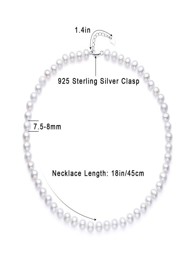 JORA Classic Pearl Necklace 7.5-8mm White Freshwater Cultured Pearls Neklace in Princess Length 18 inch for Women - Image 5