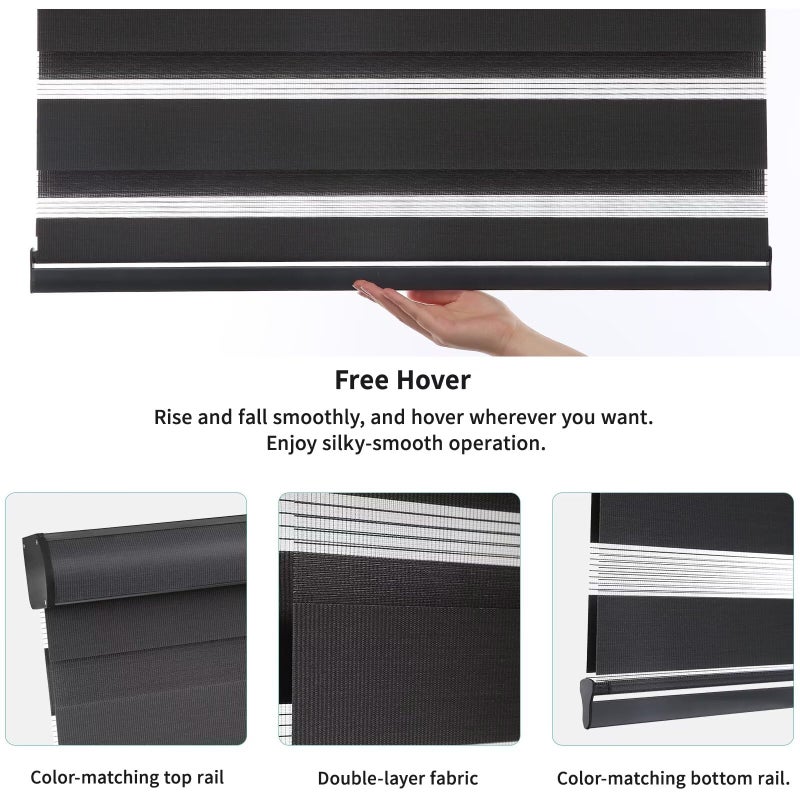 MYshade Cordless Zebra Blinds with Free-Stop Function - Dual Layer Light Filtering & Privacy Sheer Shades for Day and Night - Easy Install Window Shades for Home, Living Room, 30" W x 72" H,Black - Image 4