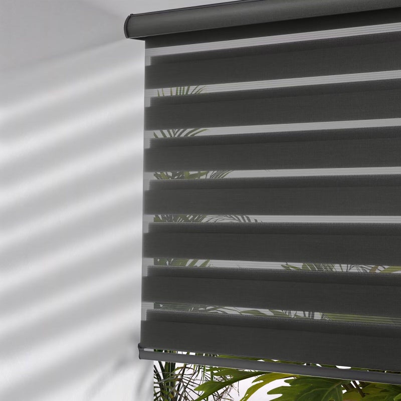 MYshade Cordless Zebra Blinds with Free-Stop Function - Dual Layer Light Filtering & Privacy Sheer Shades for Day and Night - Easy Install Window Shades for Home, Living Room, 30" W x 72" H,Black - Image 1