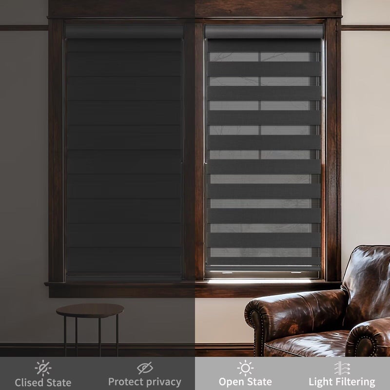 MYshade Cordless Zebra Blinds with Free-Stop Function - Dual Layer Light Filtering & Privacy Sheer Shades for Day and Night - Easy Install Window Shades for Home, Living Room, 30" W x 72" H,Black - Image 5