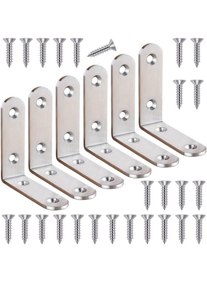 YEWLACA 6Pcs Corner Brace L Bracket Heavy Duty 65x65mm Right Angle Brackets Stainless Steel Corner Brackets with Screws, Brackets Joint Fastener for Wood - Image 1