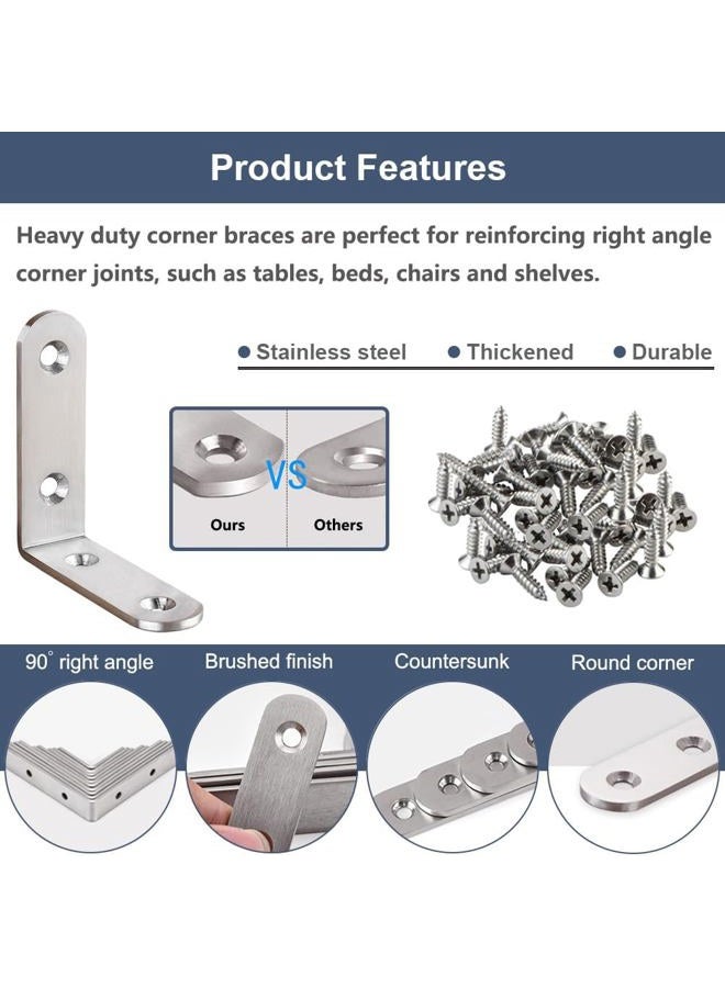 YEWLACA 6Pcs Corner Brace L Bracket Heavy Duty 65x65mm Right Angle Brackets Stainless Steel Corner Brackets with Screws, Brackets Joint Fastener for Wood - Image 3