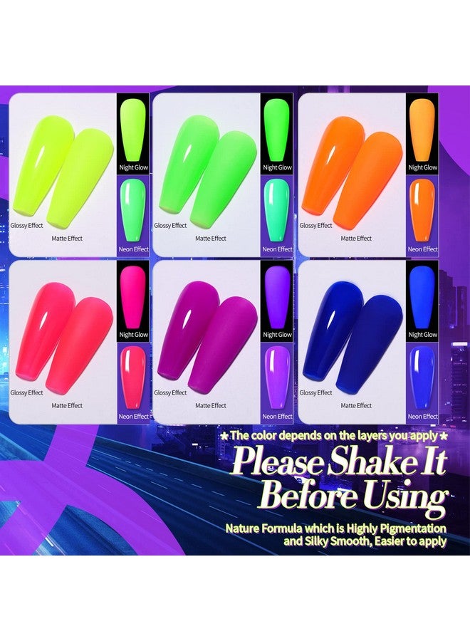 Born Pretty Neon Gel Nail Polish Luminous Glow in Dark Gel Polish Neon Gel Nail Polish Set Fluorescent Gel Polish Orange Hot Pink Blue Yellow Green Purple Vibrant Spring Summer Gel Polish 7ML - Image 2