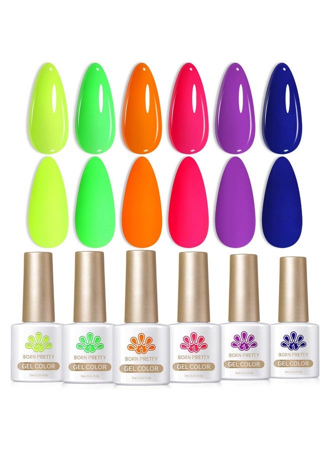 Born Pretty Neon Gel Nail Polish Luminous Glow in Dark Gel Polish Neon Gel Nail Polish Set Fluorescent Gel Polish Orange Hot Pink Blue Yellow Green Purple Vibrant Spring Summer Gel Polish 7ML - Image 1