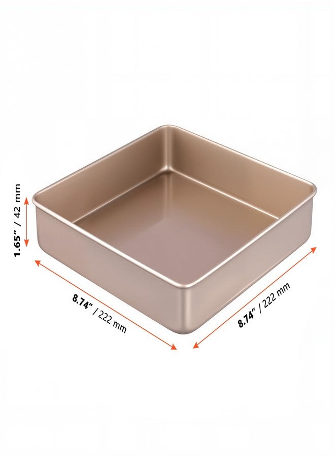 SINJEUN 4 PCS Square Baking Pans, 8.7 x 8.7 x 1.6 Inches Nonstick Square Cake Pan with Greaseproof Paper, Metal Bakeware for Oven Cooking Lasagna Brownies, Gold - Image 2