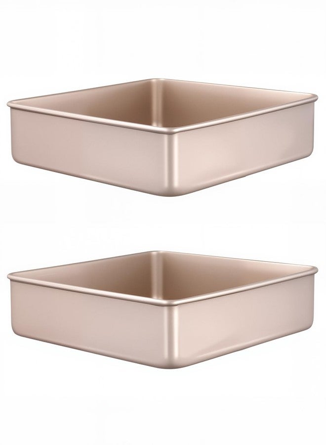 SINJEUN 4 PCS Square Baking Pans, 8.7 x 8.7 x 1.6 Inches Nonstick Square Cake Pan with Greaseproof Paper, Metal Bakeware for Oven Cooking Lasagna Brownies, Gold - Image 5