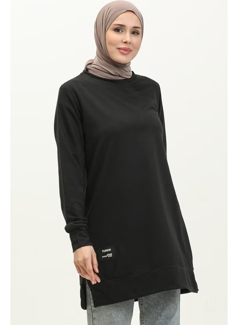 Sefa Merve Slit Detailed Sports Tunic 0269-02 Black - Image 1