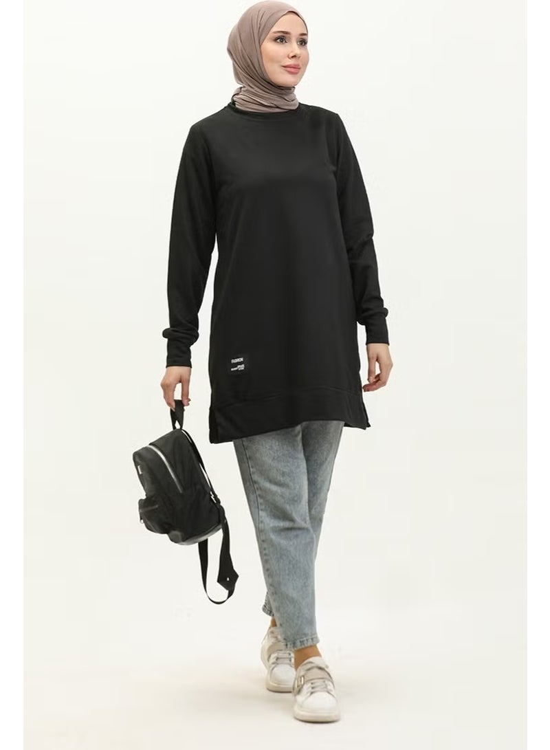 Sefa Merve Slit Detailed Sports Tunic 0269-02 Black - Image 2