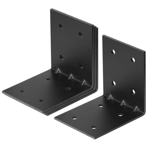 eoere 4 PCS 6" x 6" x 5" Black Steel L Right Reinforced Angle Bracket, Strengthen Metal Joint Support Corner Brace, Thickness 1/8", 11 Gauge, Max.Load 180 lbs - Image 4