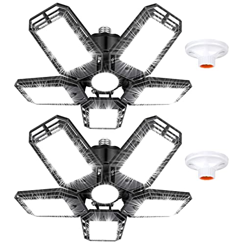 Luyata LED Garage Lights 2 Pack,Ceiling LED Shop Light 160W 16000LM 6500K Screw in Led Light with 5+1 Deformable Panels, Bright Led Lighting for Garage Workshop Basement Support E26/E27 Socket - Image 1