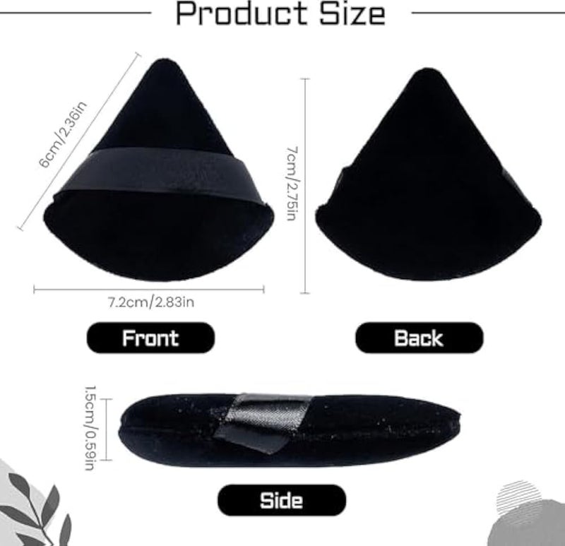 Two Pieces Triangle Powder Puff for Concealer and Loose Powder Face Cosmetic Washable Reusable Soft Plush Foundation Sponge Wet Dry Makeup Tool (2, Black) - Image 3