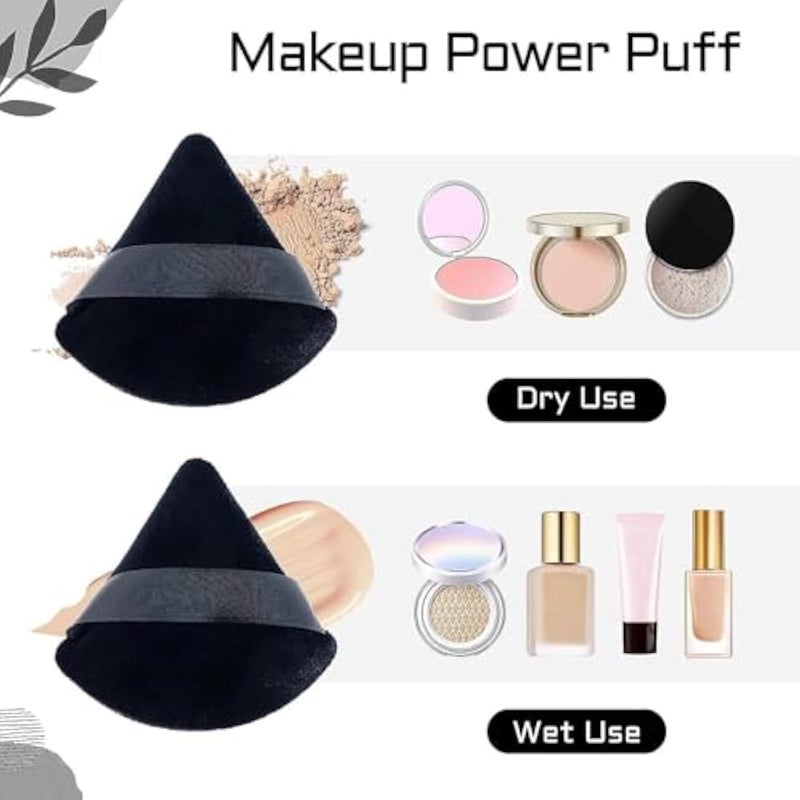 Two Pieces Triangle Powder Puff for Concealer and Loose Powder Face Cosmetic Washable Reusable Soft Plush Foundation Sponge Wet Dry Makeup Tool (2, Black) - Image 4