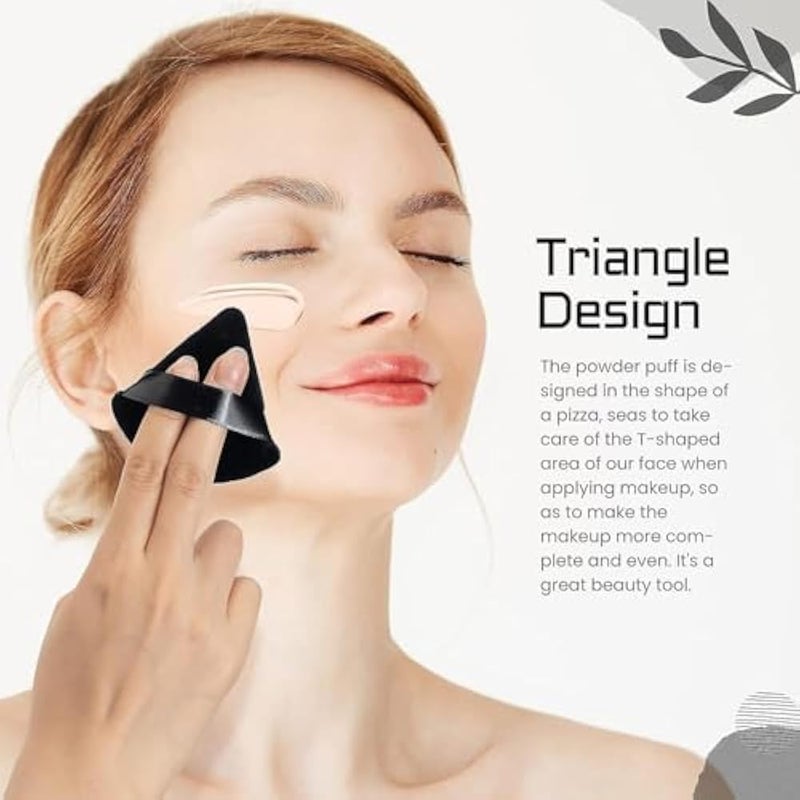 Two Pieces Triangle Powder Puff for Concealer and Loose Powder Face Cosmetic Washable Reusable Soft Plush Foundation Sponge Wet Dry Makeup Tool (2, Black) - Image 2