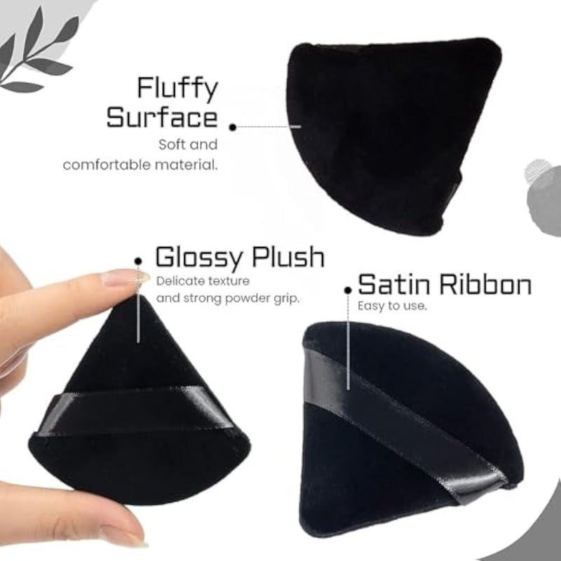 Two Pieces Triangle Powder Puff for Concealer and Loose Powder Face Cosmetic Washable Reusable Soft Plush Foundation Sponge Wet Dry Makeup Tool (2, Black) - Image 5