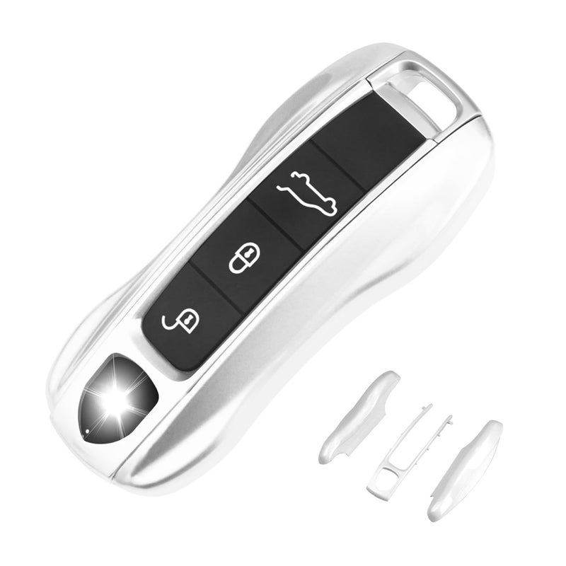 QBUC for Porsche Key Fob Cover 3Piece Painted Key Shell Compatible with Porsche Taycan Carrera Cayenne Panamera White