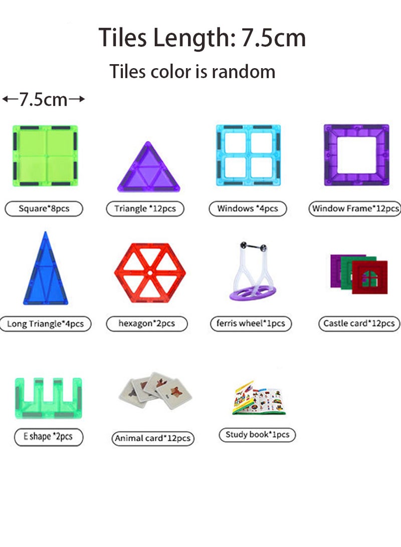 Loquat 74Pcs Educational Magnetic Building Tiles Creative Construction Blocks Toy Set with Storage Box for Kids - Image 2