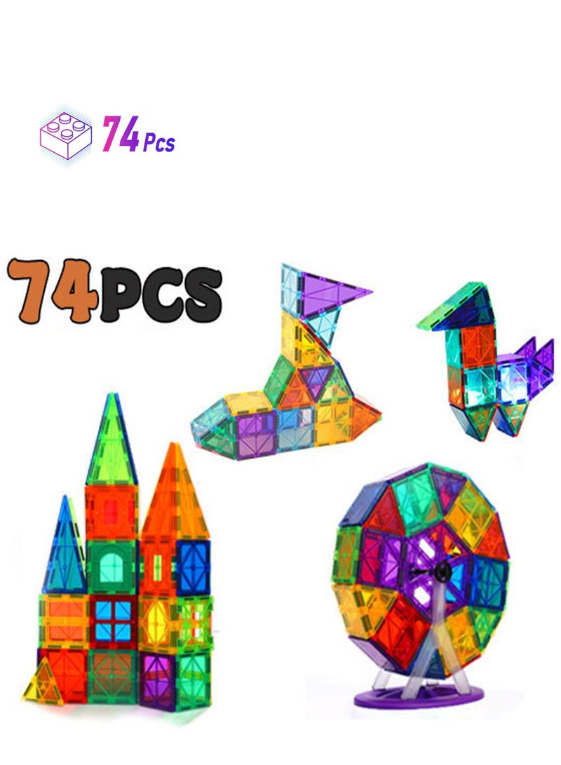 Loquat 74Pcs Educational Magnetic Building Tiles Creative Construction Blocks Toy Set with Storage Box for Kids - Image 1