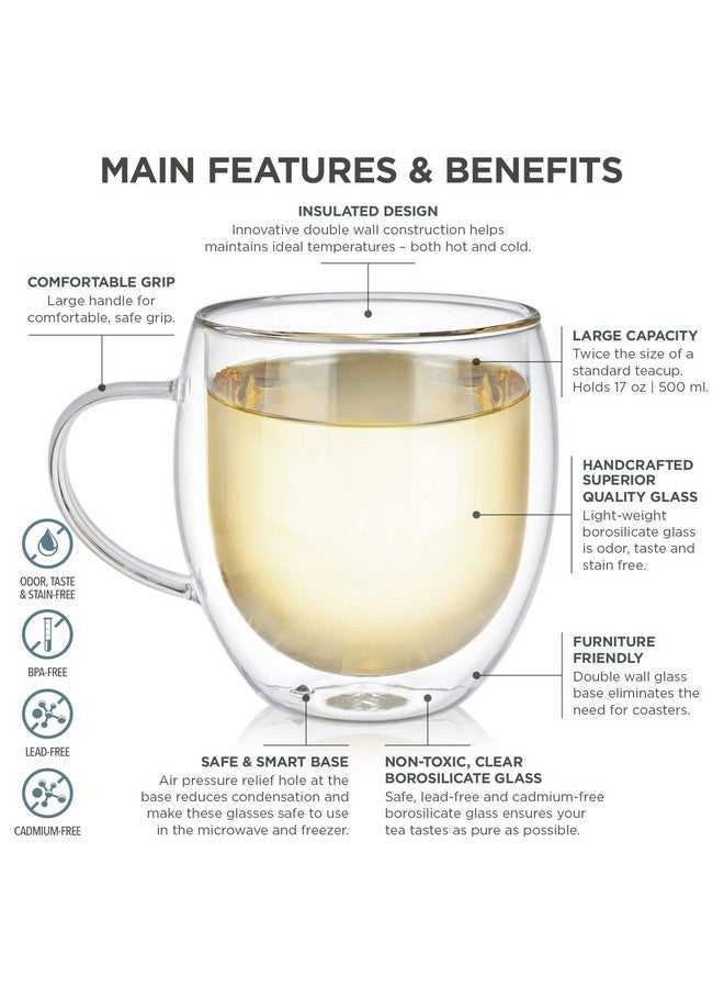 Teabloom Teabloom Oversized Insulated Borosilicate Glass Mugs (17 oz / 500 ml) - Set Includes 2 Mugs + 2 Blooming Teas - Premium Quality Microwave Safe Glasses - Image 3