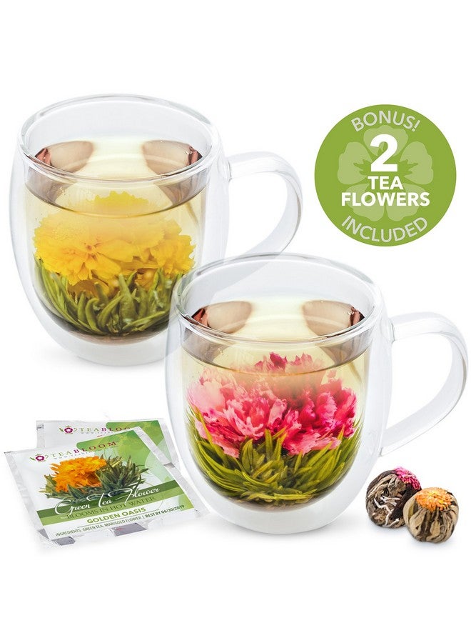 Teabloom Teabloom Oversized Insulated Borosilicate Glass Mugs (17 oz / 500 ml) - Set Includes 2 Mugs + 2 Blooming Teas - Premium Quality Microwave Safe Glasses - Image 5