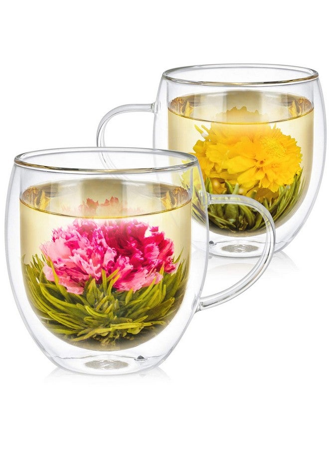 Teabloom Teabloom Oversized Insulated Borosilicate Glass Mugs (17 oz / 500 ml) - Set Includes 2 Mugs + 2 Blooming Teas - Premium Quality Microwave Safe Glasses - Image 1
