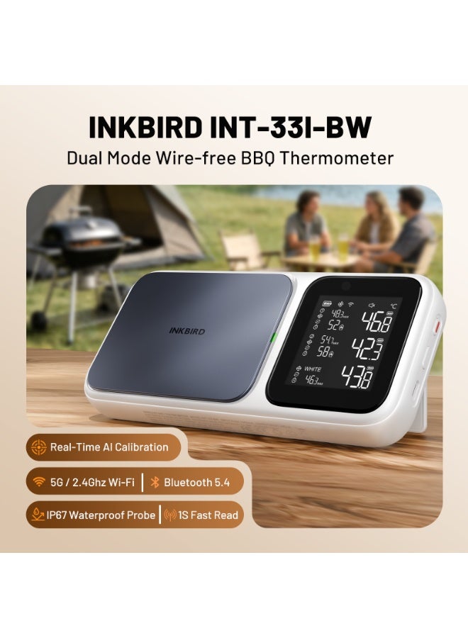 إنك بيرد موازين الحرارة اللحوم الذكية من INKBIRD موديل INT-33I-BW، مقياس حرارة شواء لاسلكي ثنائي الوظيفة (واي فاي وبلوتوث) مع 3 مجسات متعددة الحساسات، معايرة فورية بالذكاء الاصطناعي وتنبيهات بدرجة الحرارة (مرتفعة/منخفضة) للشواء والتدخين والفرن - Image 2