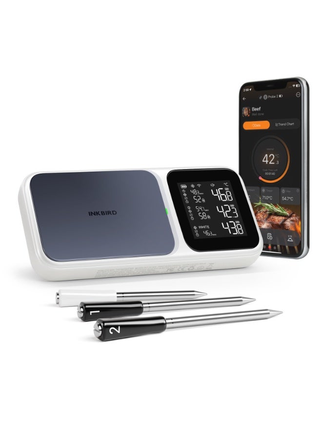 إنك بيرد موازين الحرارة اللحوم الذكية من INKBIRD موديل INT-33I-BW، مقياس حرارة شواء لاسلكي ثنائي الوظيفة (واي فاي وبلوتوث) مع 3 مجسات متعددة الحساسات، معايرة فورية بالذكاء الاصطناعي وتنبيهات بدرجة الحرارة (مرتفعة/منخفضة) للشواء والتدخين والفرن - Image 1