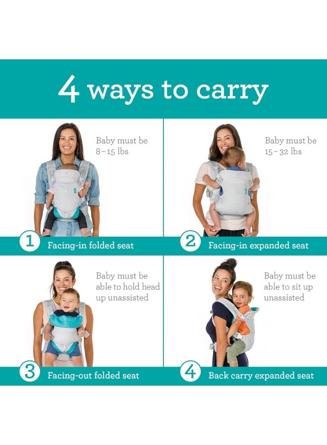 erorex Flip 4-In-1 Convertible Baby Carrier | Light Grey | 4 Carrying Positions for Newborn to Toddler (8-32 lbs) | Adjustable & Ergonomic - Image 2