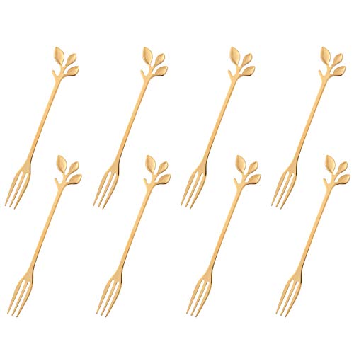 CAMDEA dcieiosul Gold Stainless Steel Dessert Fruit Forks Set of 8, Tableware Flatware Party Supplies, 4.7 inch Specialty Demitasse Stirring Spoons Mini Salad Appetizing Cake Fork - Image 1