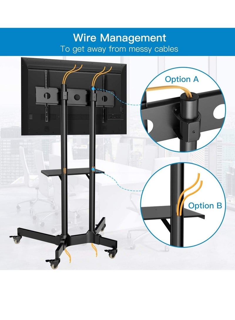 Mobile TV Cart with Wheels for 32-65 Inch LCD LED Plasma Flat Screen TVs- Height Adjustable Rolling TV Stand Hold up to 132 lbs- Floor Stand with Tray Max VESA 600x400mm - Image 4