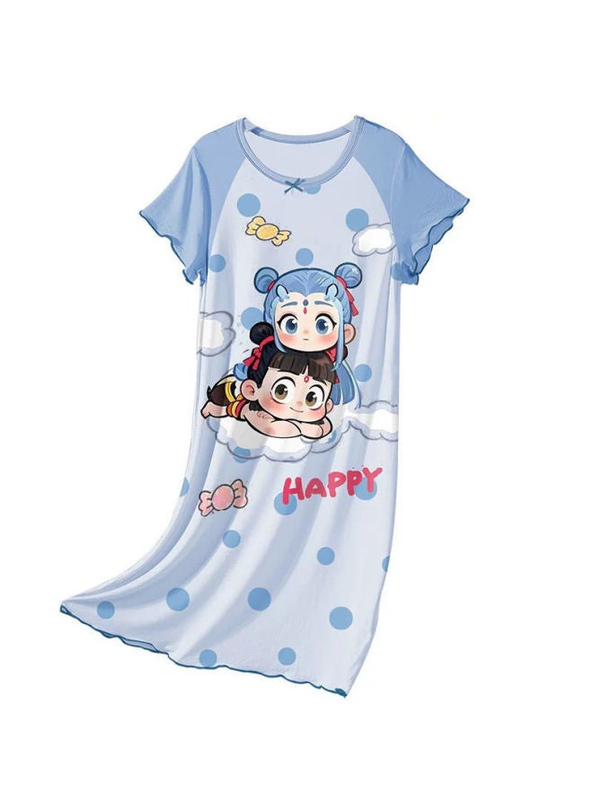 Summer New Children's New Thin Girl's Nightgown Home Clothes Ice Silk Ice Cool Cute Cartoon Fashion
