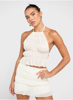 Ginger Halter Neck Shirred Sheer Top & Skirt Coord Set  - Image 3