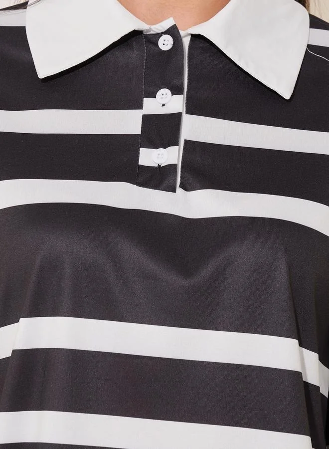 Take Two Stripe Polo Neck Long Sleeve T-Shirt and Pants Set