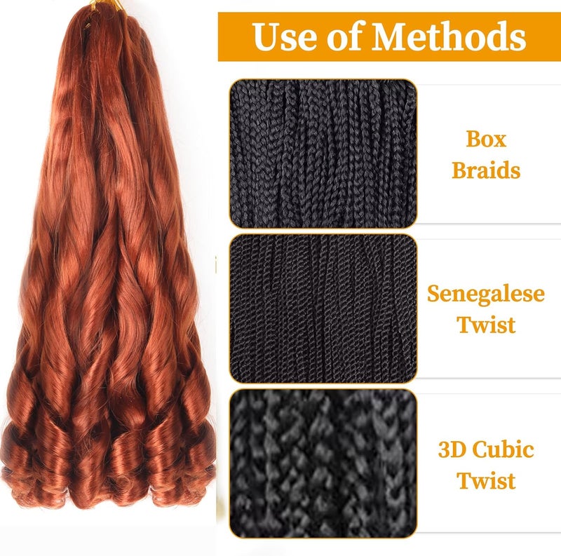 datanala French Curly Braiding Hair 22 Inch 8Pack/lot Ginger Color Loose Wavy Spiral Curl Braids Crochet Hair Deep Wave Synthetic Extensions Pre Stretched Bouncy Braiding Hair wave (350#) - Image 3