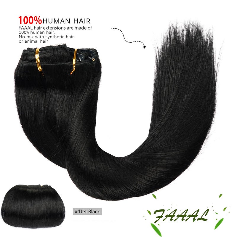 FAAAL 18" Clip in Human Hair Extensions Full Head 150g 7 Pieces 16 Clips Jet Black Double Weft Brazilian Real Remy Hair Extensions Thick Straight Silky (18",150g 1#) - Image 3