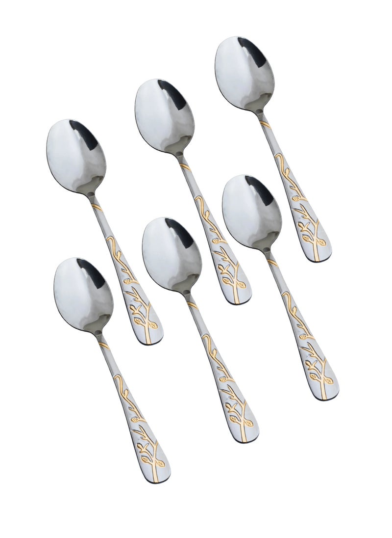 Hic 6-Piece Stainless Steel Dinner Spoon Set Silver With Gold small  - Image 1