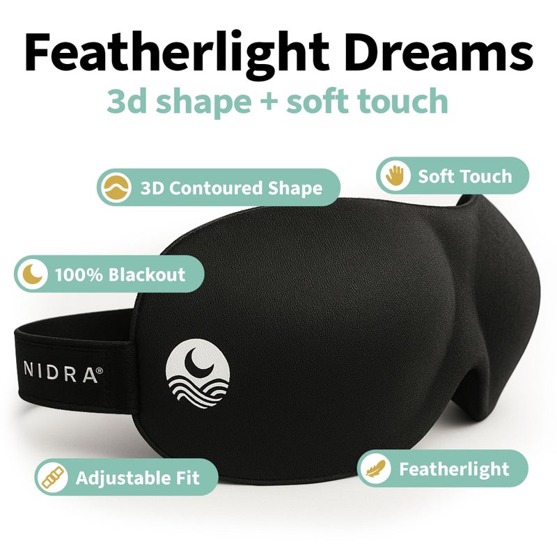 Nidra Contoured Sleep Mask for Side Sleepers â€“ Zero Pressure Fit, Light Blocking Eye Shade for Sleeping & Travel â€“ Black, Standard Size - Image 4