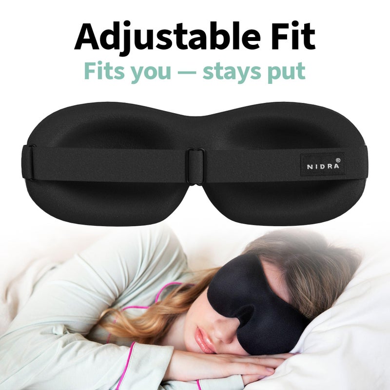 Nidra Contoured Sleep Mask for Side Sleepers â€“ Zero Pressure Fit, Light Blocking Eye Shade for Sleeping & Travel â€“ Black, Standard Size - Image 2