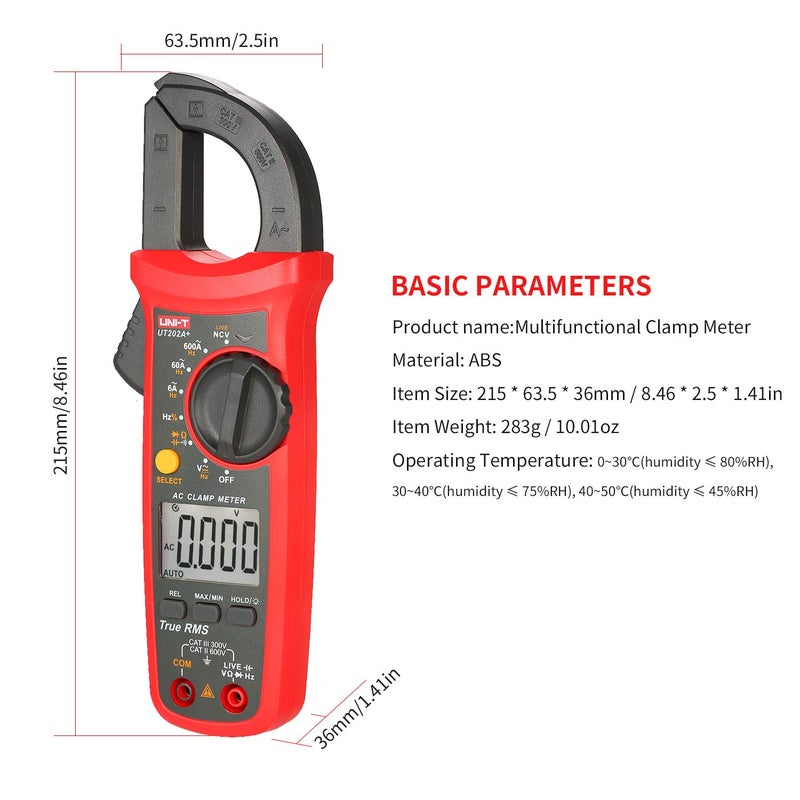 UT202A+ 6000 Counts Digital Clamp Meter True RMS Multimeter Clamp Ammeter Voltage Meter NCV Test Universal Meter Tester AC t Clamp Tester Measuring Relative Value Capacitance Frequency - Image 4