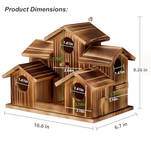 Puyikes Bird House for Outside 5 Hole Bird Houses Room for 5 Bird Families Large Bird House for GardenCourtyardBackyard for Garden DecorFinch Bluebird Cardinals Handmade Wooden Hummingbird House - Image 3