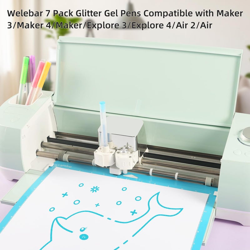 Welebar Glitter Gel Pen Set Compatible with Cricut Maker 3/Maker 4/Maker/Explore 3/Explore 4/Air 2/Air, 0.8 Tip Glitter Pen Set of 7 Pack Medium Point Pen, Writing, Drawing, Invitations, Cards - Image 2
