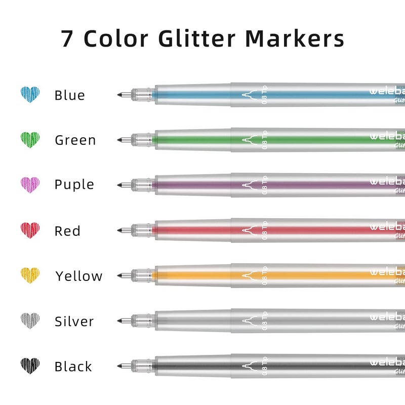 Welebar Glitter Gel Pen Set Compatible with Cricut Maker 3/Maker 4/Maker/Explore 3/Explore 4/Air 2/Air, 0.8 Tip Glitter Pen Set of 7 Pack Medium Point Pen, Writing, Drawing, Invitations, Cards - Image 5