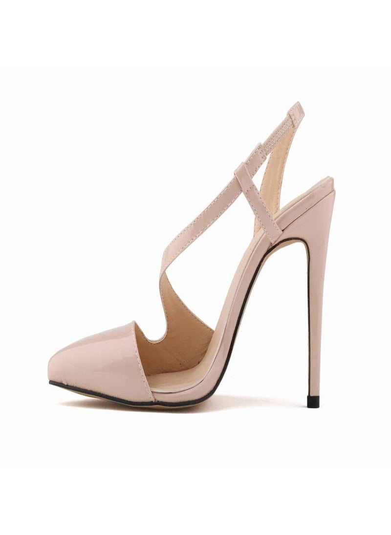 Loquat Summer Patent Leather Pointed Toe Stiletto Sandals 8cm Nude  - Image 2