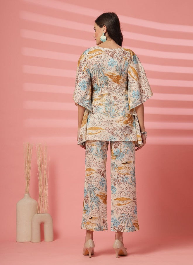 Indibelle Tropical Printed Flared Sleeves Pure Cotton Tunic with Trousers - Image 4