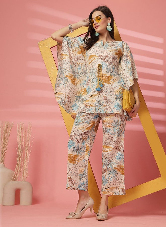 Indibelle Tropical Printed Flared Sleeves Pure Cotton Tunic with Trousers - Image 5