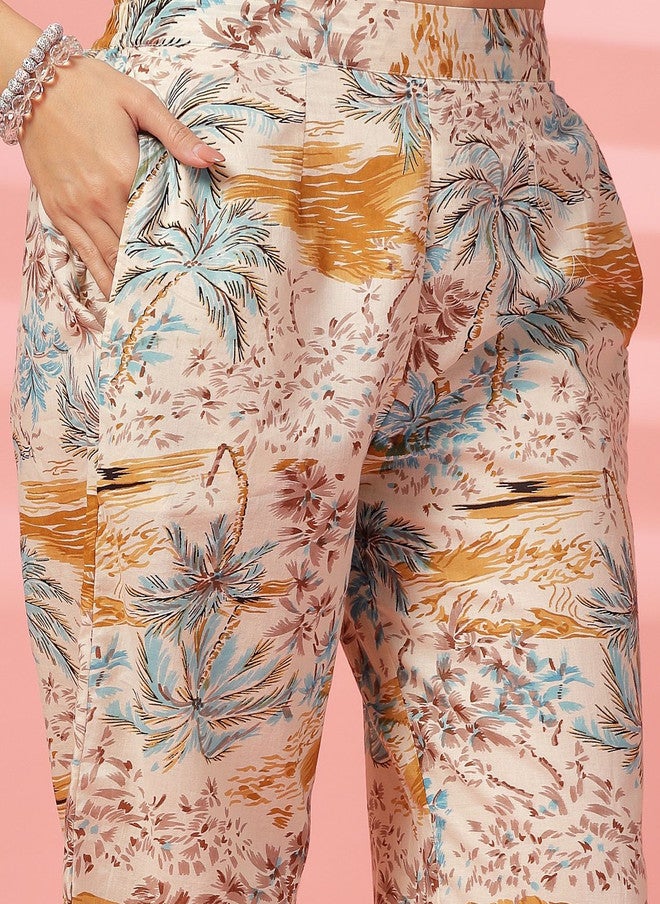 Indibelle Tropical Printed Flared Sleeves Pure Cotton Tunic with Trousers - Image 3
