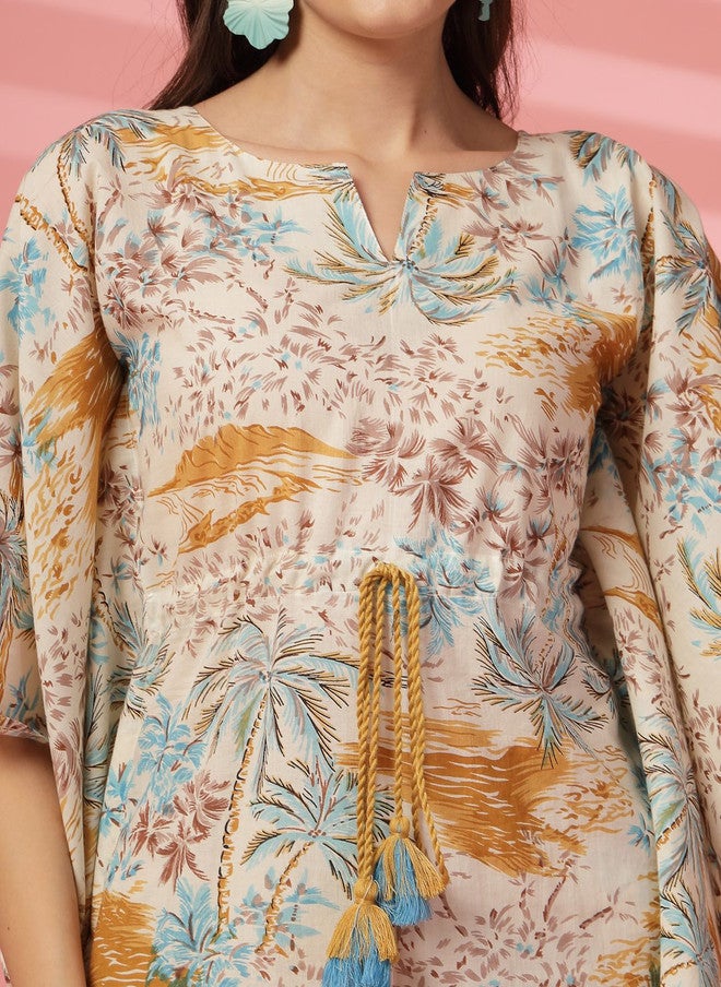 Indibelle Tropical Printed Flared Sleeves Pure Cotton Tunic with Trousers - Image 2