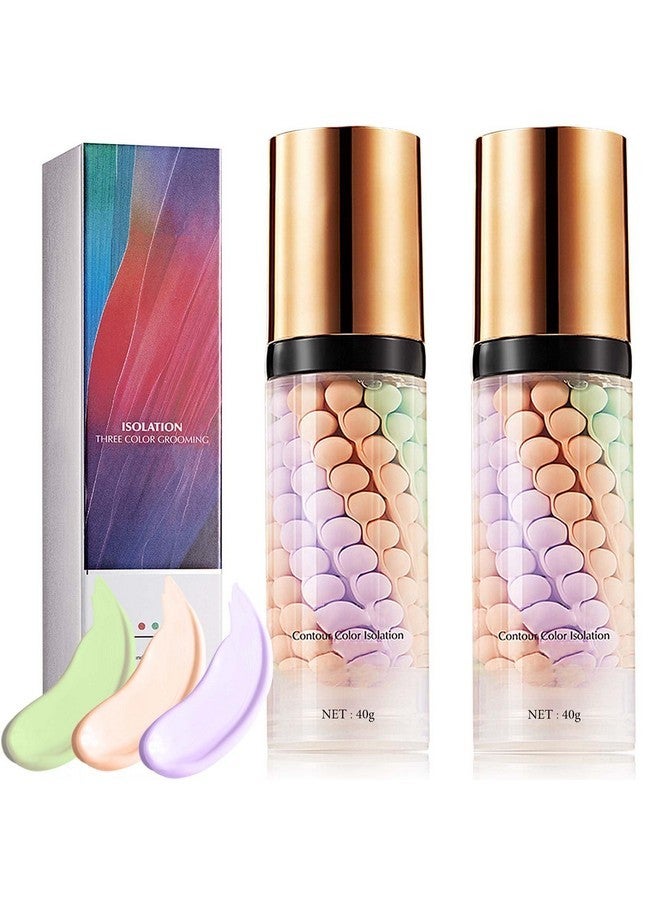DuoZeng 2 Pcs One Step Color Corrector,Natural Isolation Cream,Face Primer Makeup Tricolor Tinted Moisturizer,Oil Control & Moisturizing Skin Tone Correcting and Brightening Primer Concealer Foundation - Image 1